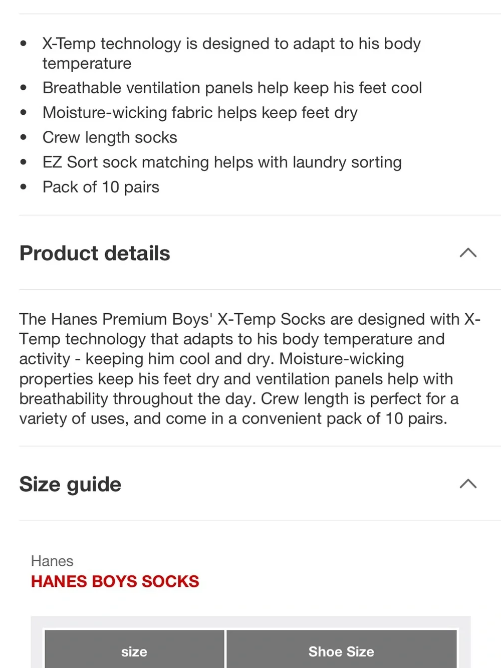 Hanes Boys' Black Crew Socks Ventilation Cushioned Heel Moisture Wicking